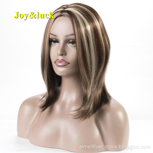 Wholesale Hair With Bangs for Women or Men Half Black Half Blonde Natural Straight Short Bob Wig Cosplay Wig Synthetic Hair Wigs